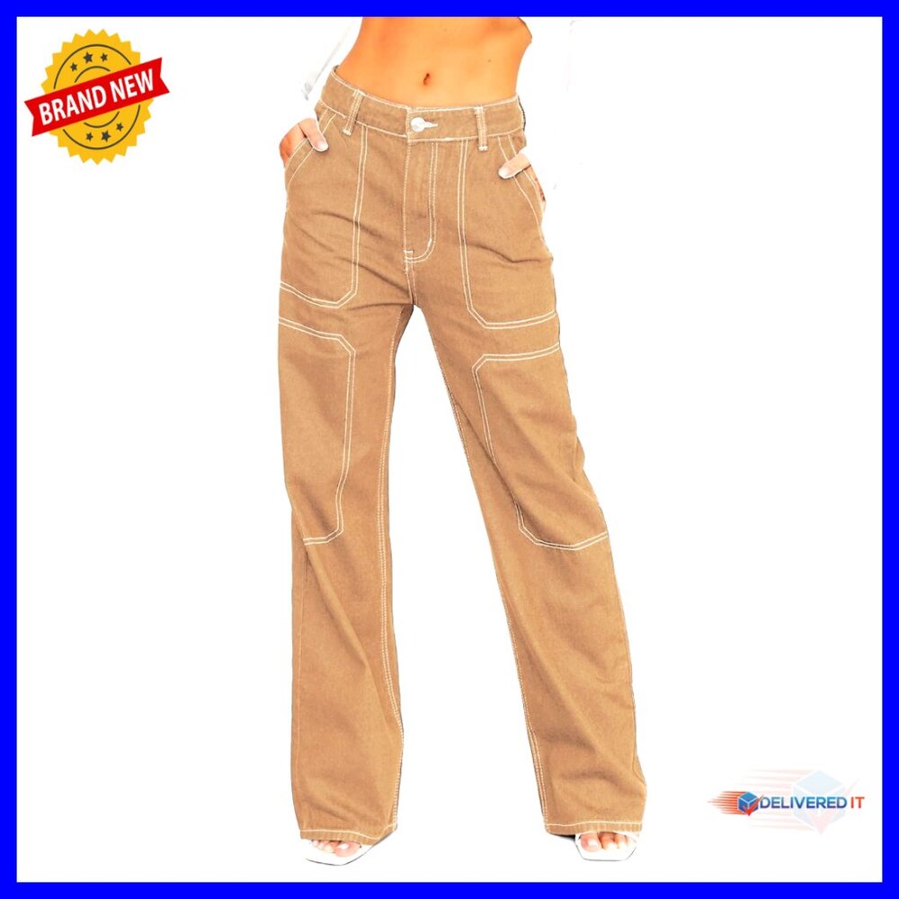 Stretch Denim Cargo Jeans Mid Waist Wide Leg Casual Y2k Retro Pants
